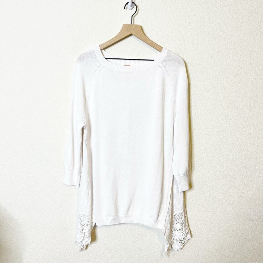 Sundance White Linen Embroidered Tunic Sweater Sharkbite Asymmetrical Hem Size L